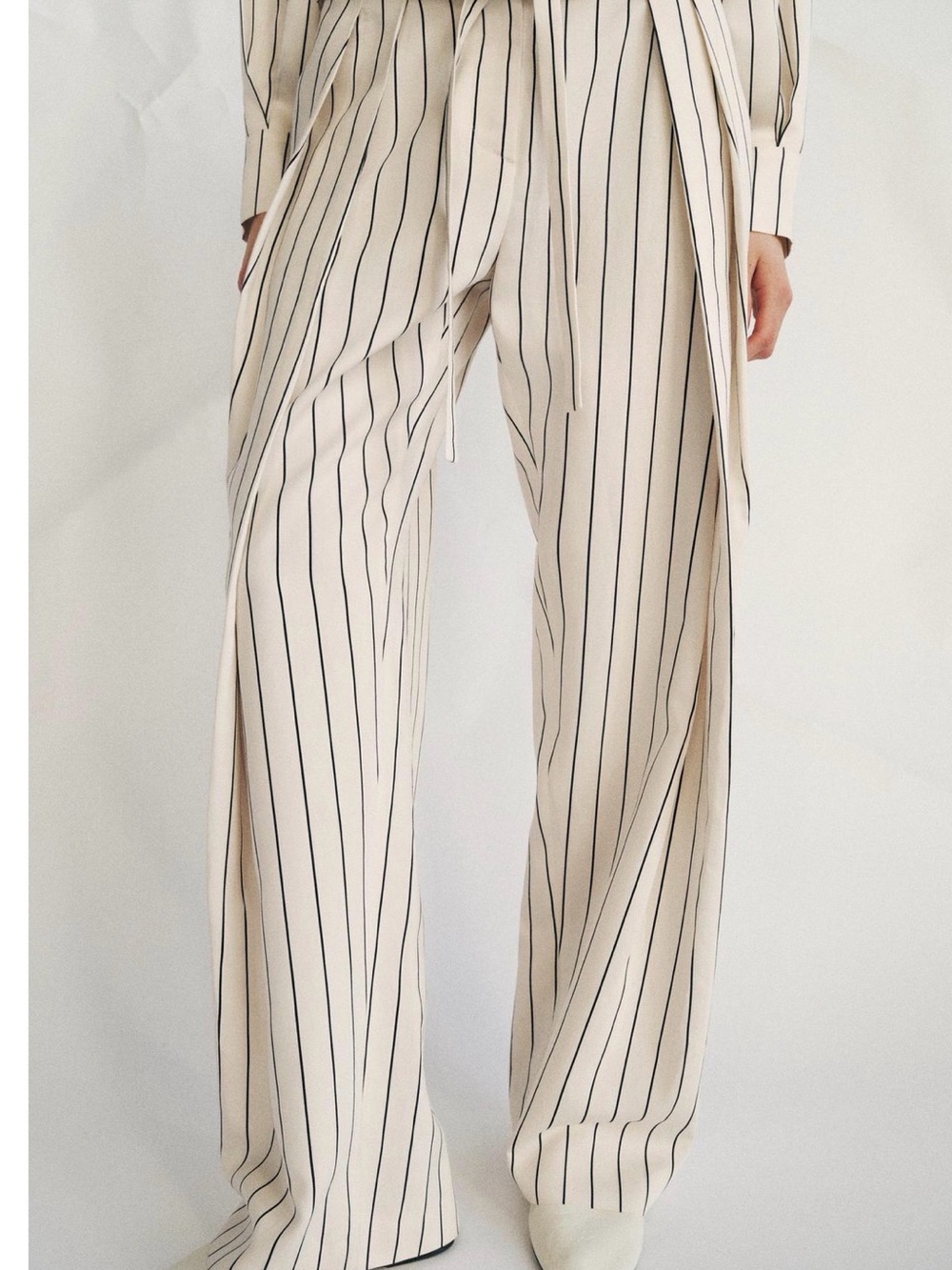 Zara Cream Wide-Leg Pinstripe Pants